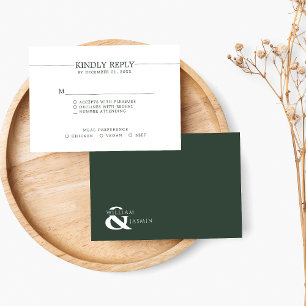Tarjeta De Confirmación De Asistencia Boda minimalista de nombres y Ampersores Verdes Os