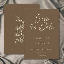 Tarjeta De Confirmación De Asistencia Boda Minimalista de Otoño con Hoja de Roble y Bell