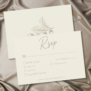 Tarjeta De Confirmación De Asistencia Boda Minimalista de Otoño con Hoja de Roble y Bell