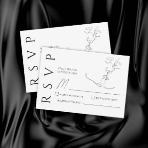 Tarjeta De Confirmación De Asistencia Boda minimalista de Pareja de Besado de Arte de Un