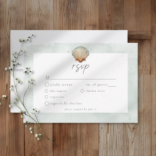 Tarjeta De Confirmación De Asistencia Boda Minimalista de Playa con Acuarela de Conchas