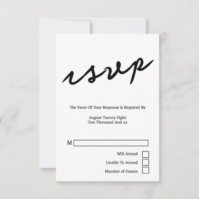 Tarjeta De Confirmación De Asistencia Boda Minimalista de tipografía manuscrita simple (Anverso)