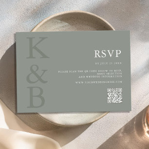 Tarjeta De Confirmación De Asistencia Boda Minimalista del Monograma Verde Masaje Modern