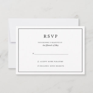 Tarjeta De Confirmación De Asistencia Boda Minimalista Elegante en Blanco y Negro