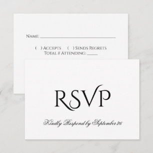 Tarjeta De Confirmación De Asistencia Boda minimalista elegante en blanco y negro