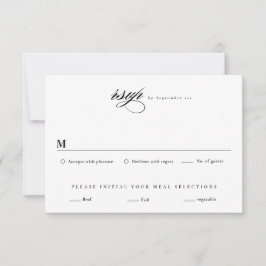 Tarjeta De Confirmación De Asistencia Boda Minimalista Elegante en Blanco y Negro