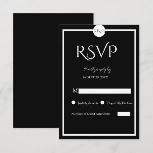 Tarjeta De Confirmación De Asistencia Boda minimalista elegante en negro y blanco