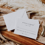 Tarjeta De Confirmación De Asistencia Boda Minimalista elegante y moderno<br><div class="desc">Se trata de una plantilla de tarjeta RSVP minimalista moderna con un hermoso tipo de letra caligráfica y un sencillo y elegante emparejamiento de fuentes. Edite la mayoría de la redacción y todos los colores. La palabra "RESPUESTA" no es editable, pero los colores se pueden cambiar. // Para los artículos...</div>