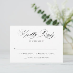 Tarjeta De Confirmación De Asistencia Boda minimalista en blanco y negro con caligrafía