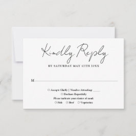 Tarjeta De Confirmación De Asistencia Boda minimalista en blanco y negro con letra elega