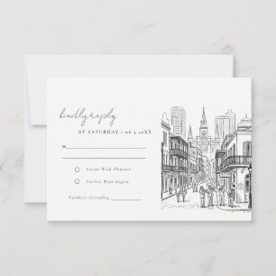 Tarjeta De Confirmación De Asistencia Boda minimalista esbozo de Nueva Orleans Louisiana