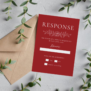 Tarjeta De Confirmación De Asistencia Boda Minimalista Floral Simplicidad 1 de Color Roj