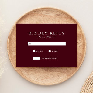 Tarjeta De Confirmación De Asistencia Boda minimalista moderna de color burdeos