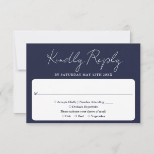 Tarjeta De Confirmación De Asistencia Boda Minimalista Moderna Elegante Escritura Azul M