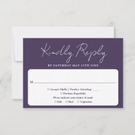 Tarjeta De Confirmación De Asistencia Boda Minimalista Moderna Elegante Script Púrpura