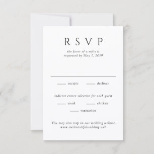 Tarjeta De Confirmación De Asistencia Boda minimalista moderna en blanco y negro