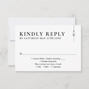 Tarjeta De Confirmación De Asistencia Boda Minimalista Moderna en Blanco y Negro con Mon