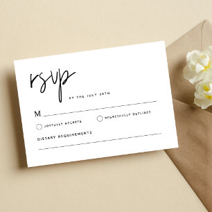 Tarjeta De Confirmación De Asistencia Boda Minimalista Moderna Simple en Blanco y Negro