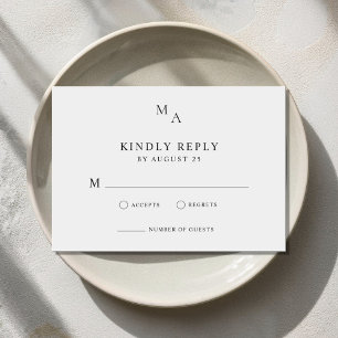 Tarjeta De Confirmación De Asistencia Boda Minimalista moderno negro y blanco