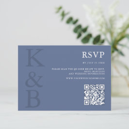 Tarjeta De Confirmación De Asistencia Boda Minimalista Monograma Azul Moderno