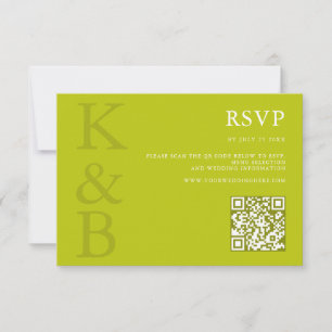 Tarjeta De Confirmación De Asistencia Boda Minimalista Monograma Chartreuse Moderna