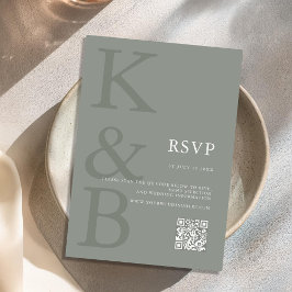 Tarjeta De Confirmación De Asistencia Boda Minimalista Monograma Verde Sage Moderno