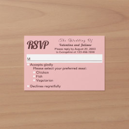 Tarjeta De Confirmación De Asistencia Boda minimalista rosa con texto burdeos oscuro