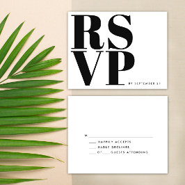 Tarjeta De Confirmación De Asistencia Boda minimalista simple en negro y blanco