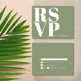 Tarjeta De Confirmación De Asistencia Boda Minimalista Simple Verde Salvia Moderno Audaz