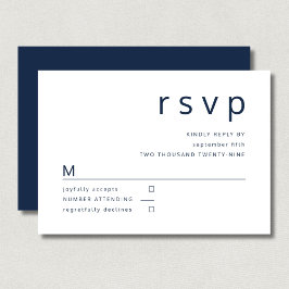 Tarjeta De Confirmación De Asistencia Boda Minimalista Tipografía Azul Marino Blanco 