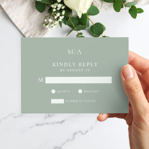 Tarjeta De Confirmación De Asistencia Boda Minimalista verde sabio moderno