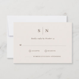 Tarjeta De Confirmación De Asistencia Boda Minimalista y Chic Crema Blanca y Marrón