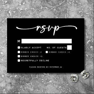 Tarjeta De Confirmación De Asistencia Boda mínimo de escritura blanca negra moderna