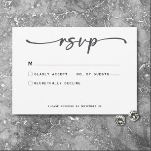 Tarjeta De Confirmación De Asistencia Boda mínimo de escritura blanca negra moderna