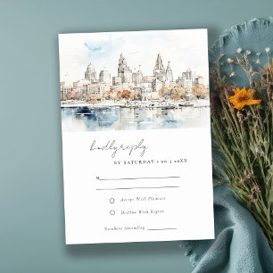Tarjeta De Confirmación De Asistencia Boda mínimo de la acuarela de Kansas City Missouri