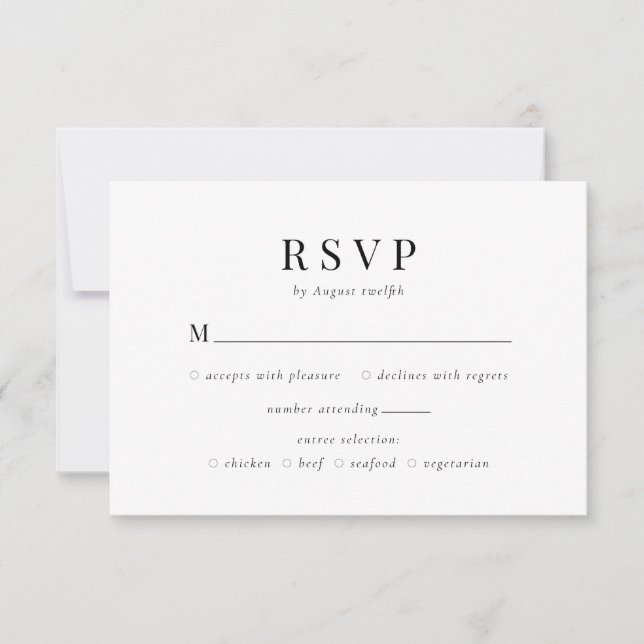 Tarjeta De Confirmación De Asistencia Boda mínimo de monograma clásico blanco y negro (Anverso)