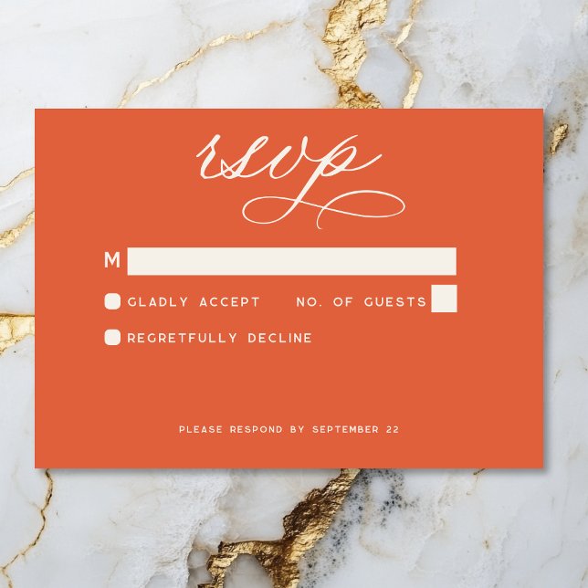 Tarjeta De Confirmación De Asistencia Boda mínimo del Naranja solar moderno (Modern Sunset Orange Minimal Wedding RSVP Card)