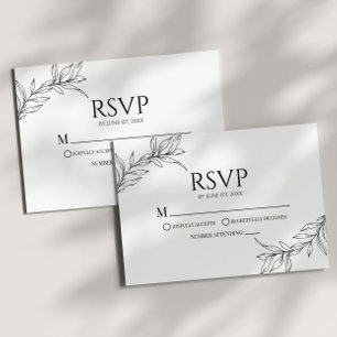 Tarjeta De Confirmación De Asistencia Boda mínimo Minimalista de hoja de la rama blanca