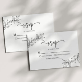 Tarjeta De Confirmación De Asistencia Boda mínimo Minimalista de hoja de la rama blanca