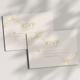 Tarjeta De Confirmación De Asistencia Boda mínimo Minimalista de la rama de oro beige