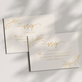 Tarjeta De Confirmación De Asistencia Boda mínimo Minimalista de la rama de oro beige