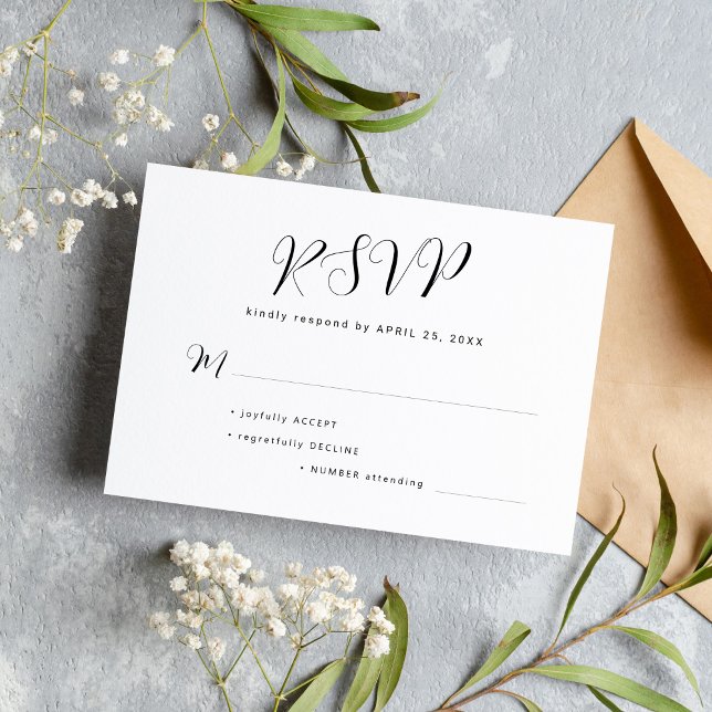 Tarjeta De Confirmación De Asistencia Boda mínimo simple en blanco y negro (Subido por el creador)