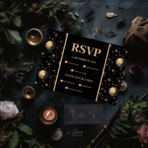 Tarjeta De Confirmación De Asistencia Boda místico de galaxia celeste de oro negro