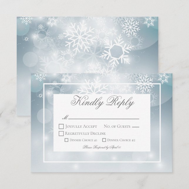 Tarjeta De Confirmación De Asistencia Boda moderna cielo copo de nieve azul polvoriento (Anverso / Reverso)