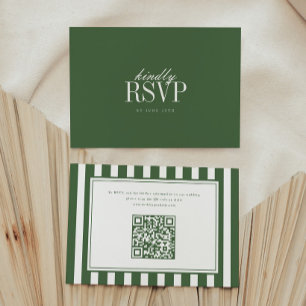 Tarjeta De Confirmación De Asistencia Boda moderna con código QR rayado verde oscuro