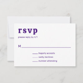 Tarjeta De Confirmación De Asistencia Boda moderna con fuente retro púrpura