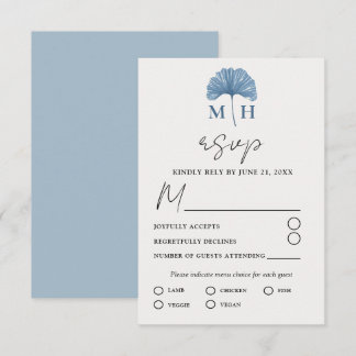 Tarjeta De Confirmación De Asistencia Boda moderna con monograma en azul polvoriento