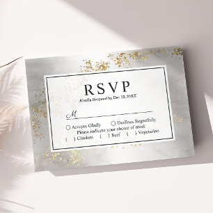 Tarjeta De Confirmación De Asistencia Boda moderna de acuarela gris con destellos de oro