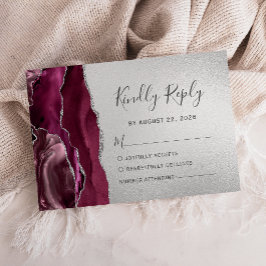 Tarjeta De Confirmación De Asistencia Boda moderna de ágata de Borgoña y plata