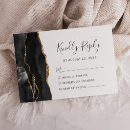 Tarjeta De Confirmación De Asistencia Boda Moderna de Ágata de Oro Negro